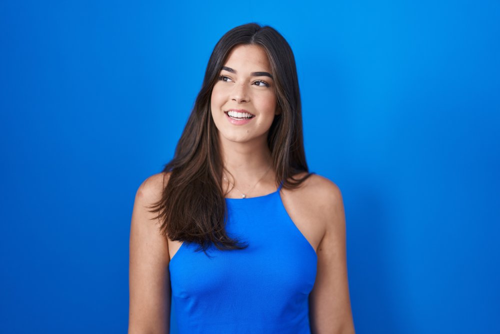 beautiful woman in blue