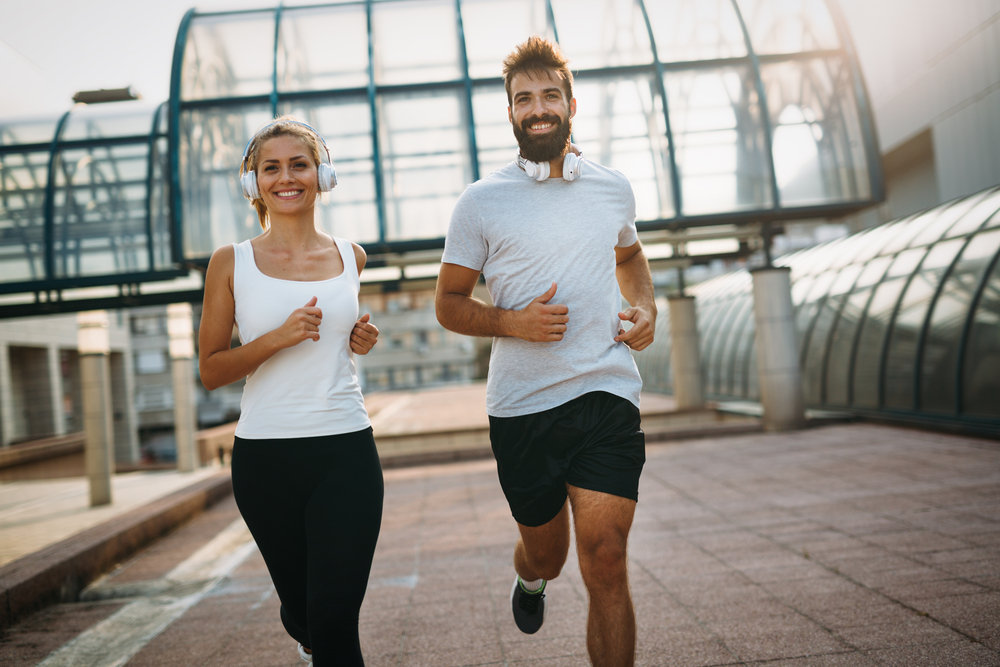 couple jogging in the city